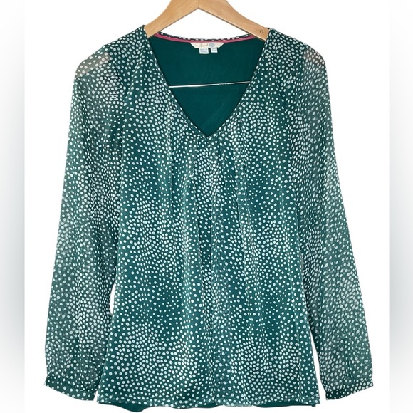 Boden Aubrey Jersey Green Polka Dot Blouse Top size 4 - Picture 2 of 8